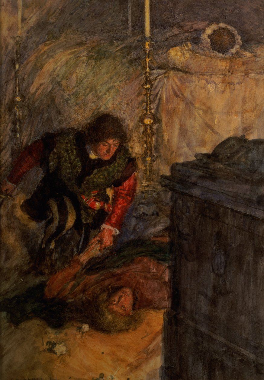 Romeo og Julie, Akt V Scene 4 (akvarel på papir) af William Hatherell