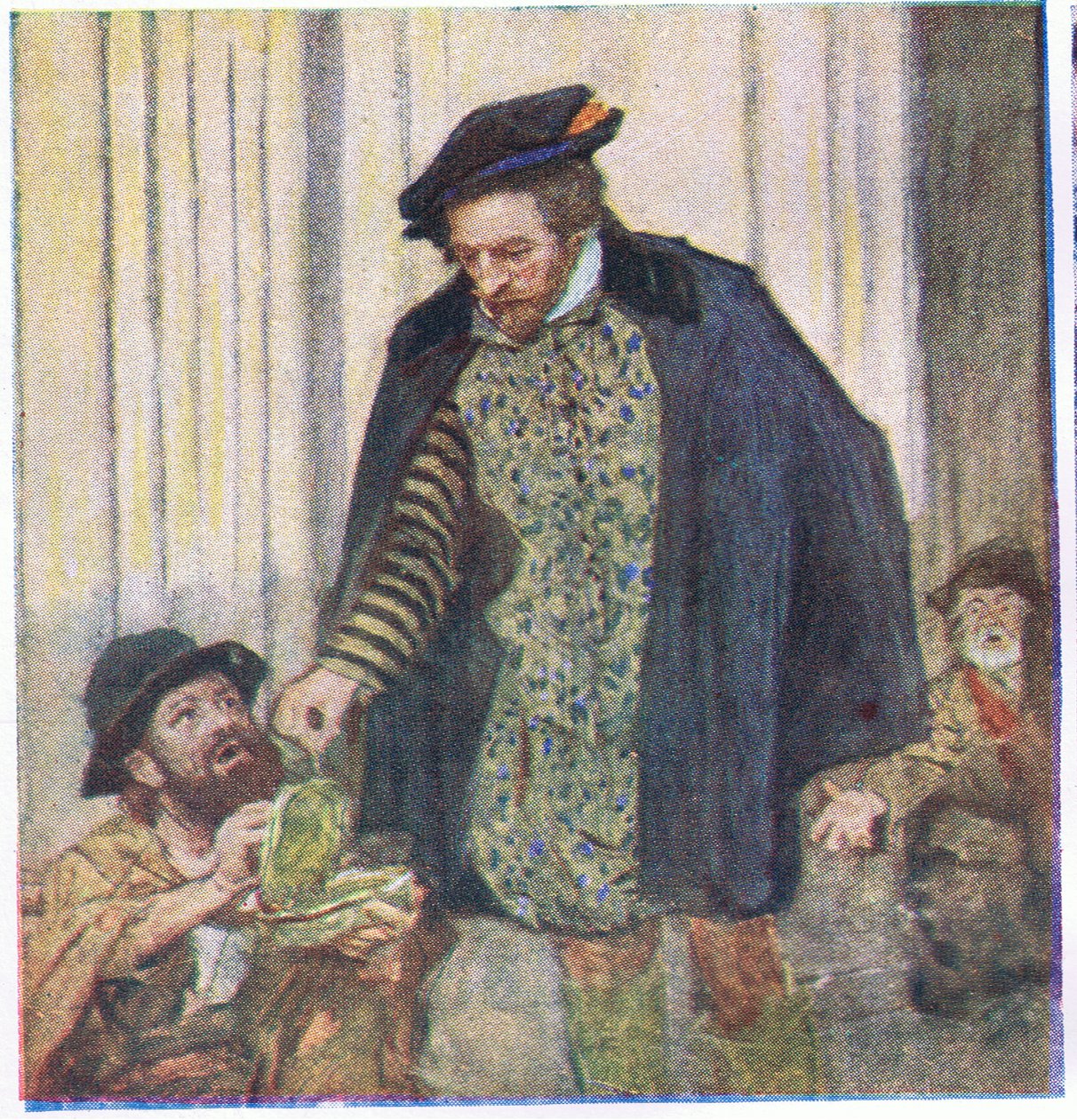 Shakespeare giver en øre til en tigger, fra My Magazine, pub.1922 af William Hatherell