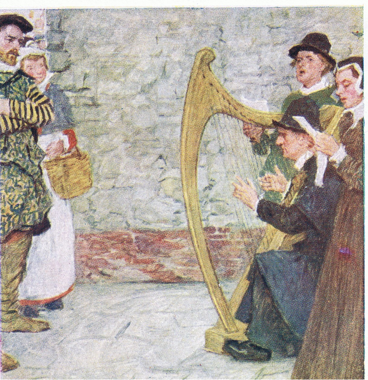 Shakespeare lytter til balladesangerne nær Somerset House, fra My Magazine, pub.1922 af William Hatherell