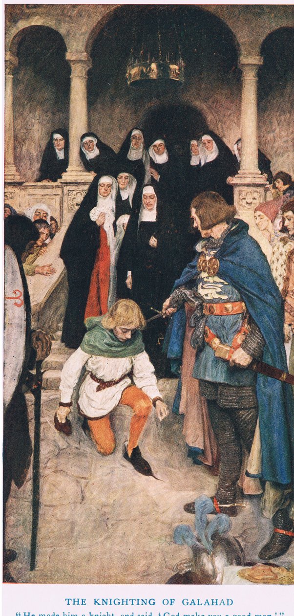 Galahads ridderslag, illustration fra "Kong Arthur af William Hatherell