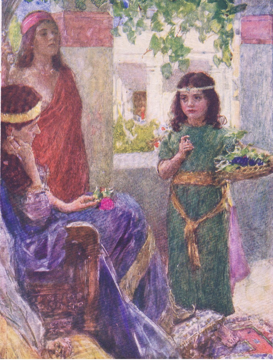 Naamans hustrus lille tjenestepige fra The Bible Story udgivet af Hodder & Stoughton, ca. 1930 af William Hatherell