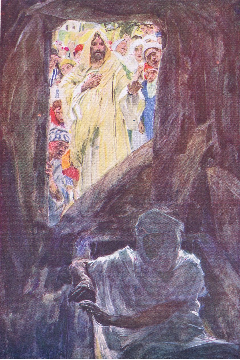 Opstandelsen af Lazarus, fra The Bible Story udgivet af Hodder & Stoughton, ca. 1930 af William Hatherell