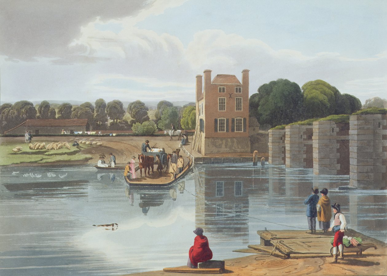 Datchet Ferry, nær Windsor, indgraveret af Robert Havell den Yngre (1793-1878) udgivet 1818 (akvatinte) af William Havell