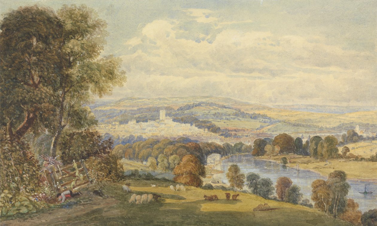 Udsigt over Totnes, Devon af William Havell
