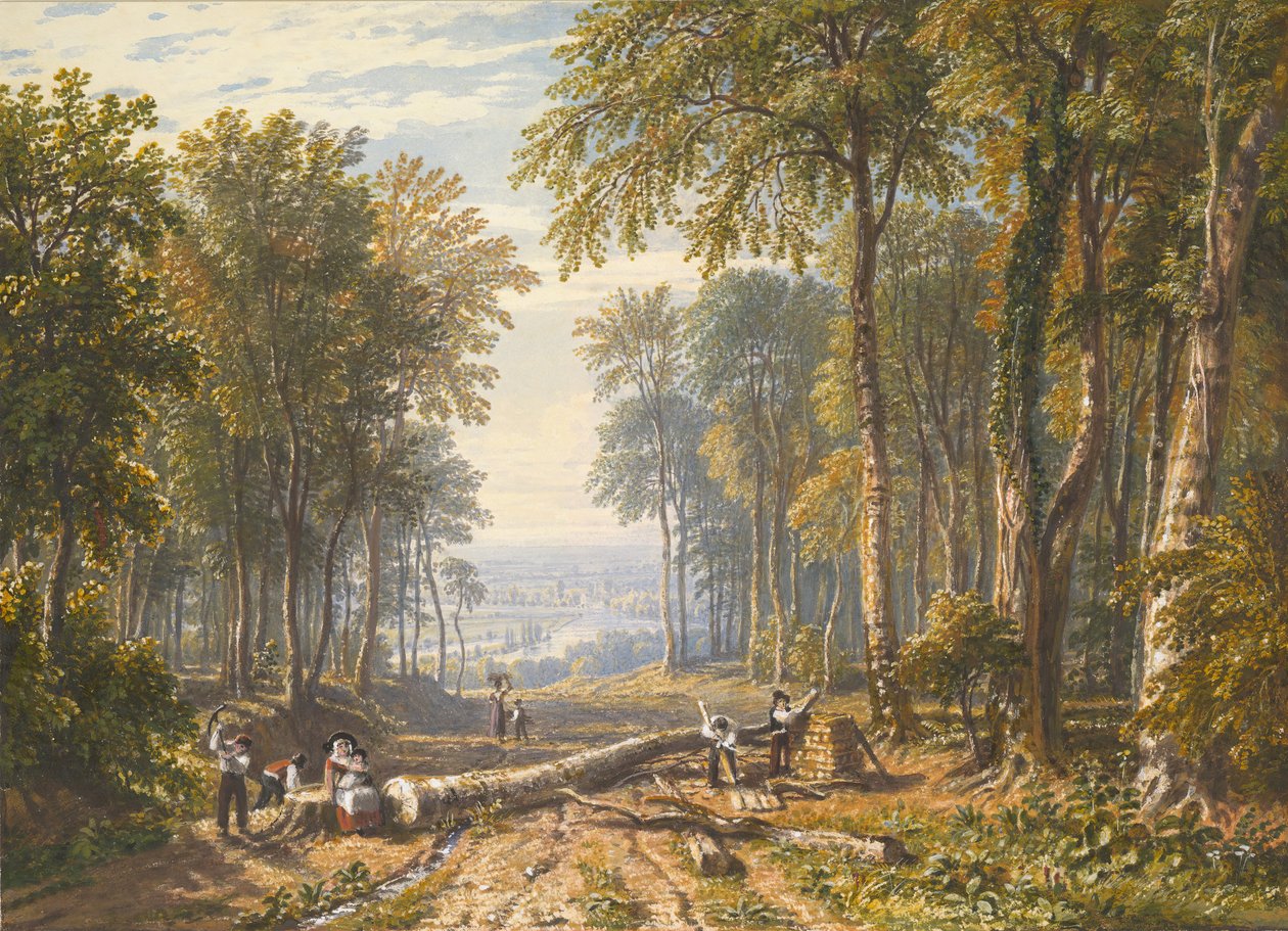 Træhuggere ved Park Place, Henley, Themsen Beyond, ca. 1826. af William Havell