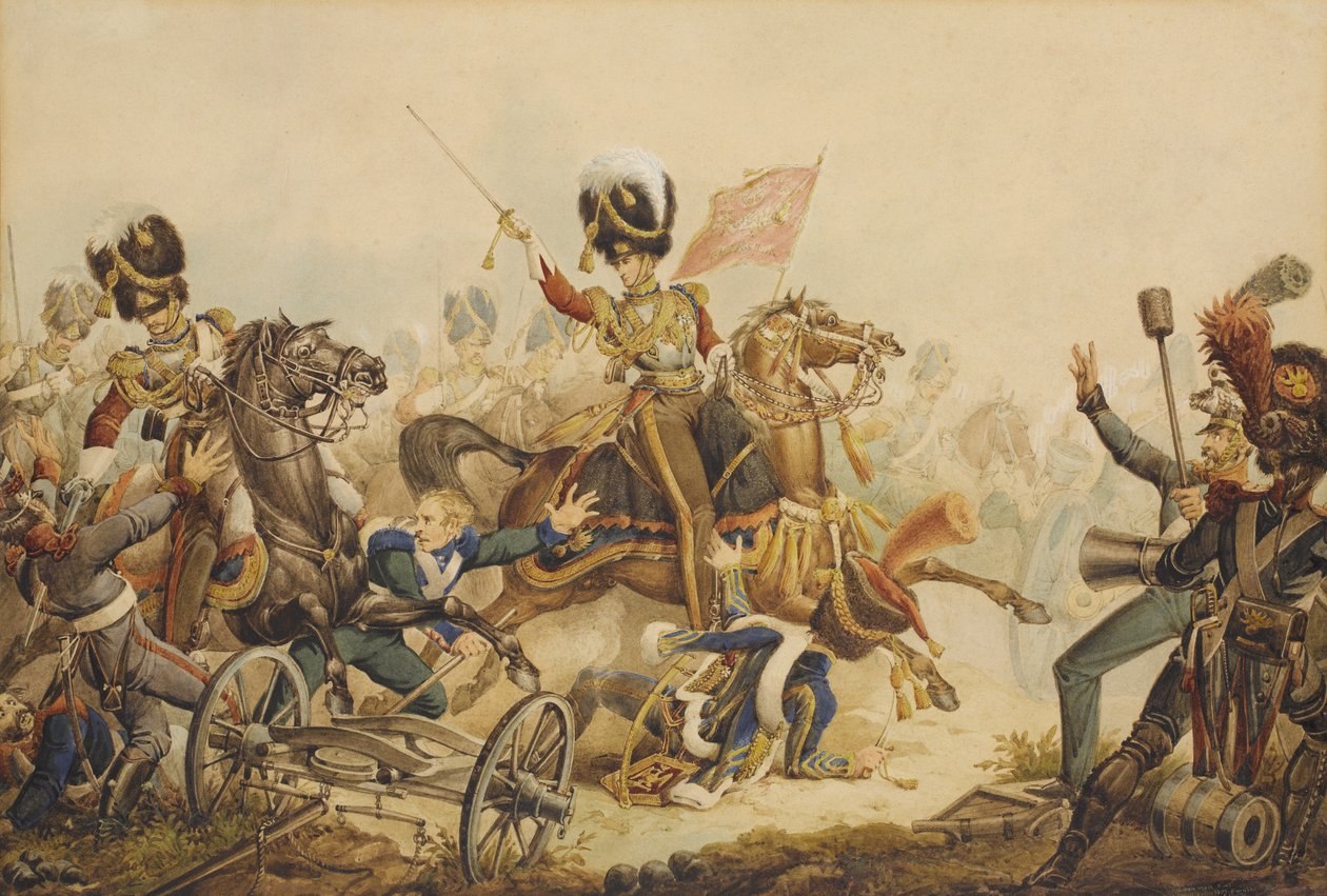 1. livgarde angreb fransk artilleri ved slaget ved Waterloo i 1815, 1820 af William Heath