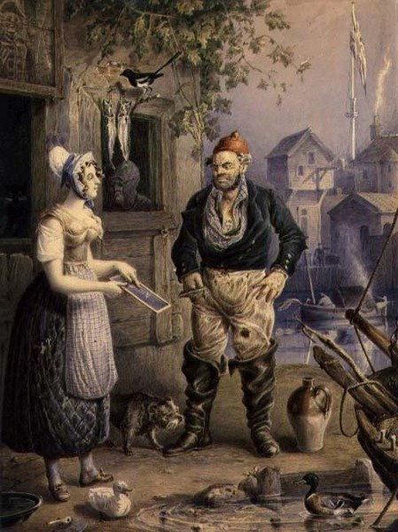 A Fisherman and a Maid, ca. 1830 (akvarel over blyant forhøjet med gouache på papir) af William Heath