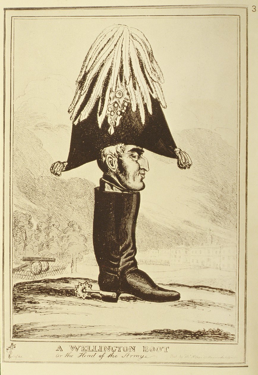 En Wellington Boot, eller The Head of the Army, 1827 af William Heath
