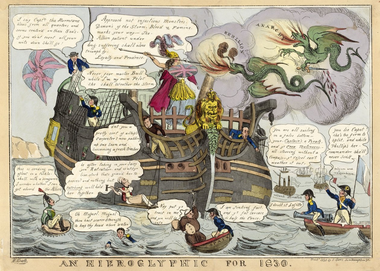 En hieroglyf for 1830, pub. 1830 (håndfarvet gravering) af William Heath