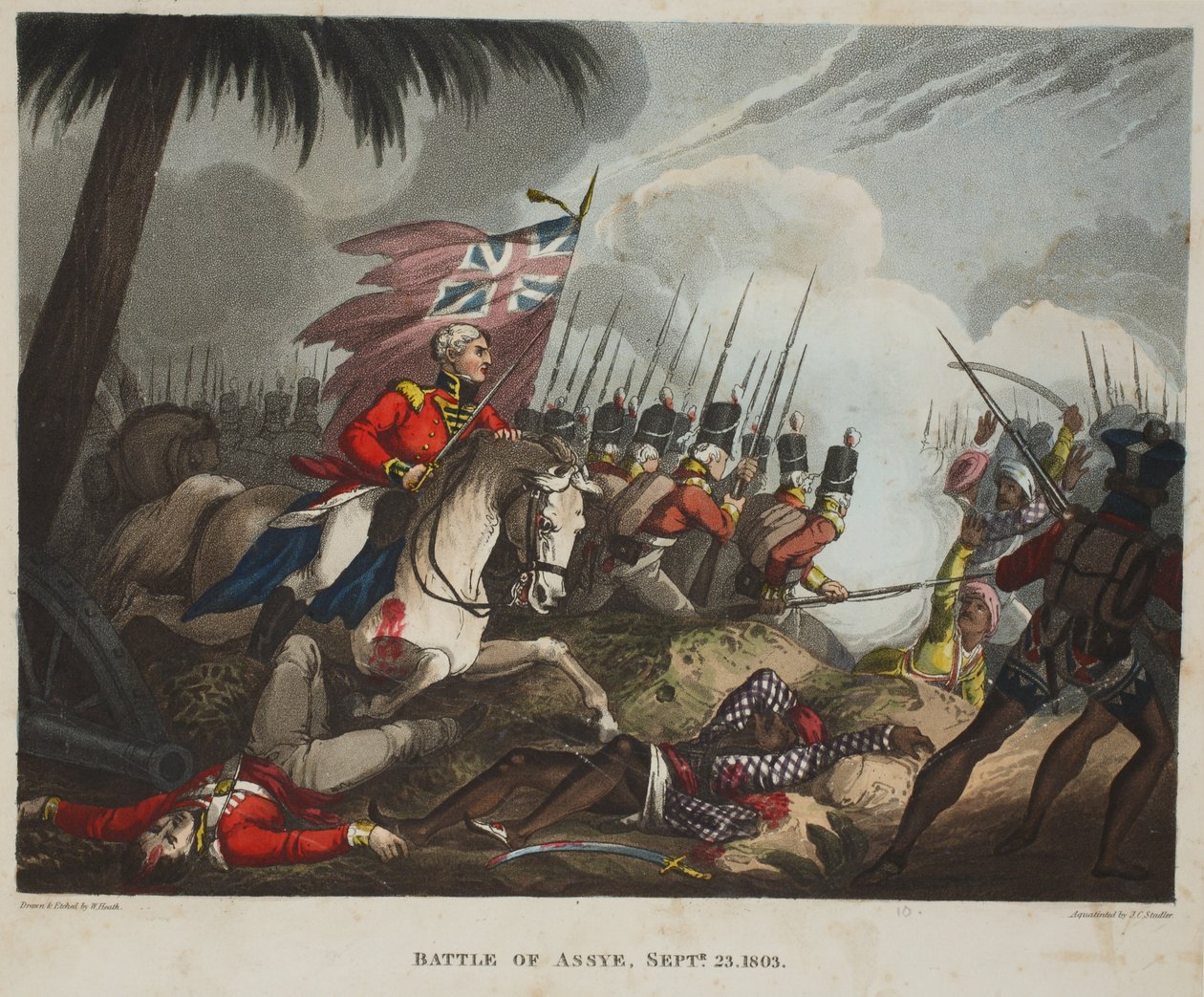 Slaget ved Assye 23. september 1803, akvatint af J.C. Stadler, pub. af Tegg, april 1818 (akvatint) af William Heath