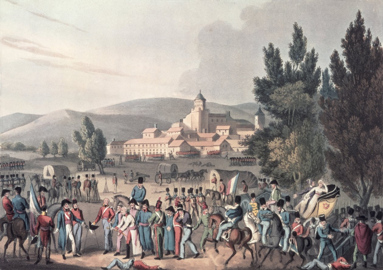 Slaget ved Vittoria, 1813, Bringing in the Prisoners, ætset af I. Clarke, akvatinteret af M. DuBourg (akvatint) af William Heath