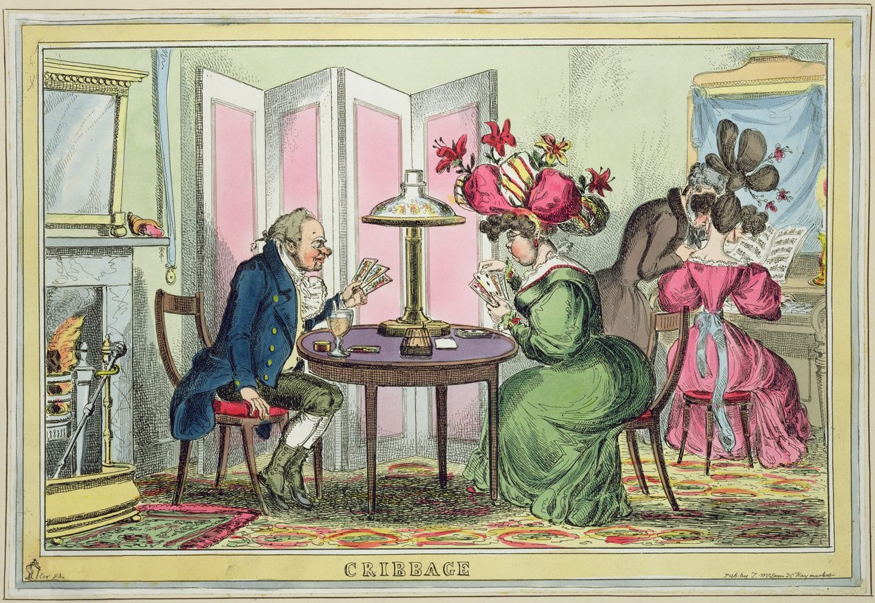 Cribbage, udgivet af Thomas McLean, London (farvet radering) af William Heath