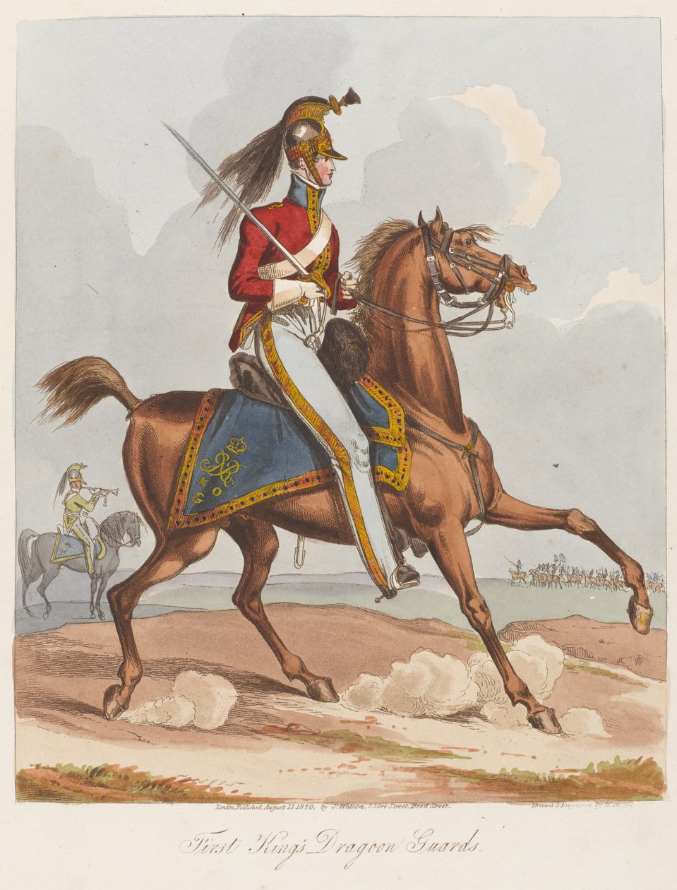 First Kings Dragoon Guards, 1820 (farvet akvatint) af William Heath