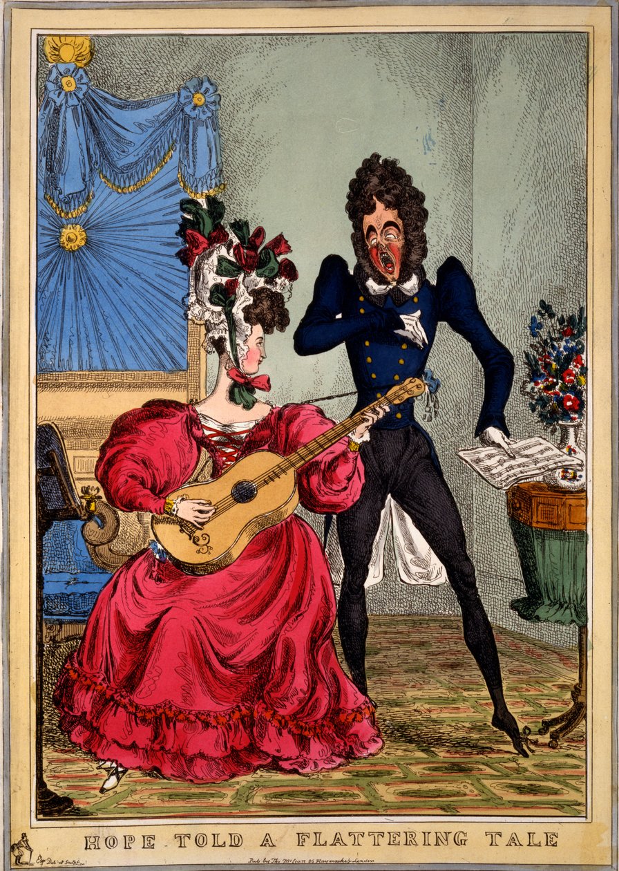 Hope Told a Flattering Tale, 1827 (håndfarvet gravering) af William Heath