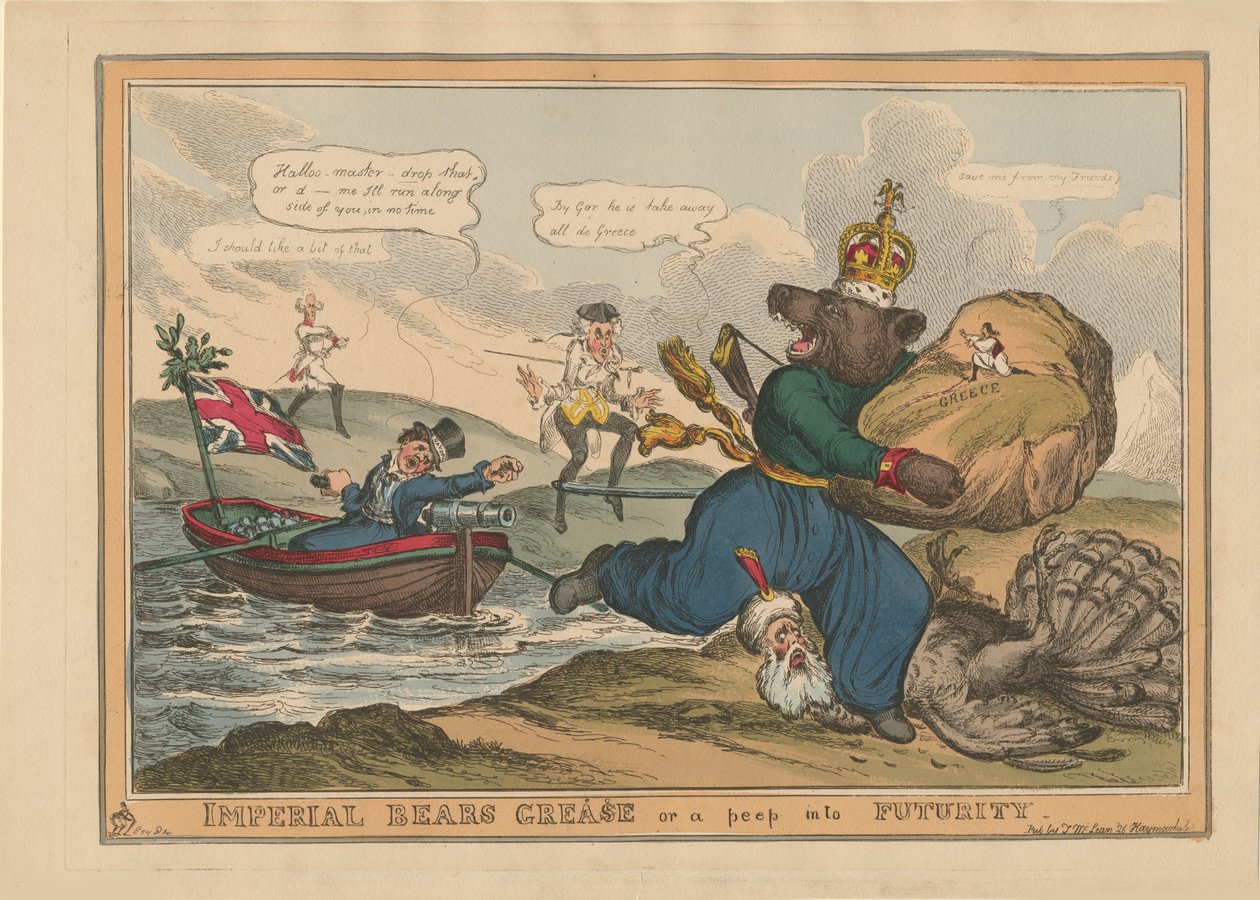 Imperial Bears Grease Grækenland eller et kig ind i fremtiden. Karikatur om den russisk-tyrkiske krig, 1828. af William Heath
