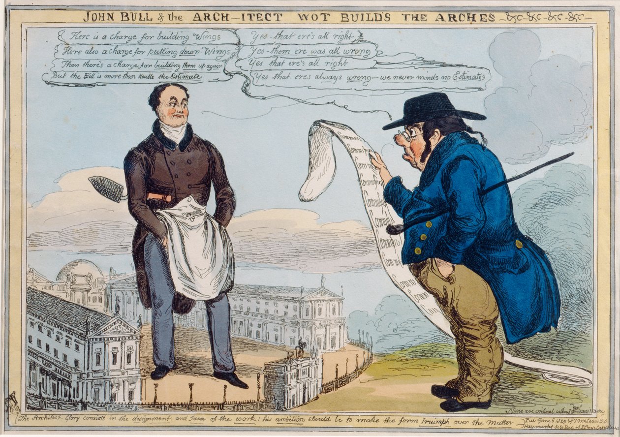 John Bull og arch-itect wot bygger buerne-undc-undc-undc, indgraveret af Thomas McLean (1788-1875) af William Heath