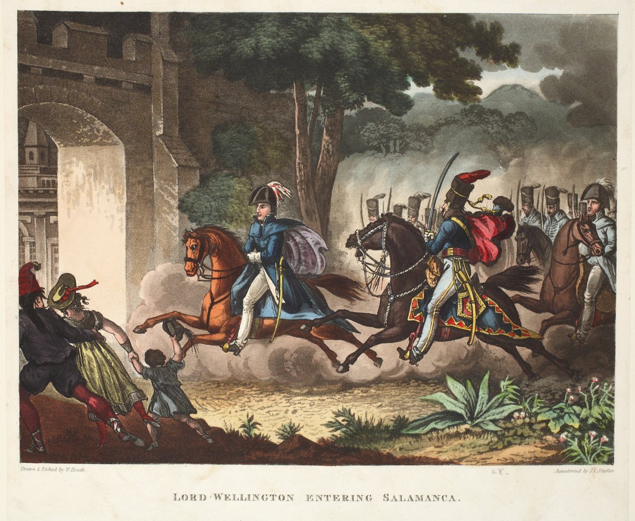 Lord Wellington på vej ind i Salamanca, akvatint af J.C. Stadler, pub. af Tegg, april 1818 (akvatint) af William Heath