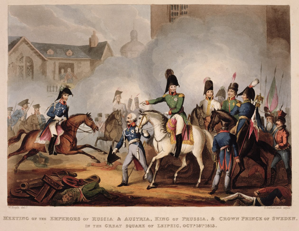 Møde mellem kejserne af Rusland og Østrig, konge af Preussen og kronprins af Sverige på den store plads i Leipsic, 18. oktober 1813, fra 