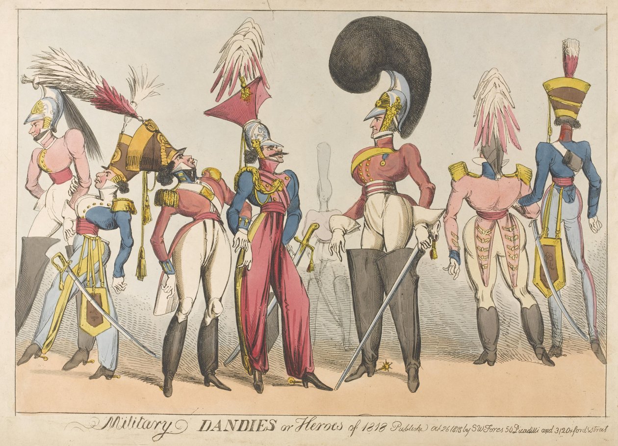 Militære dandies eller helte fra 1818, 1818 (farvet radering) af William Heath