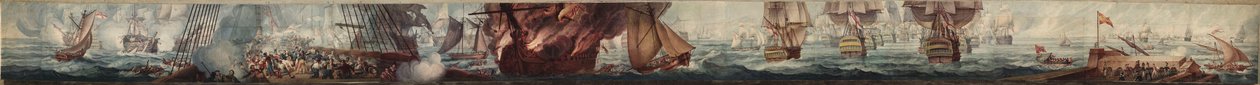 Panorama af slaget ved Trafalgar, ca. 1820 (akvarel) af William Heath