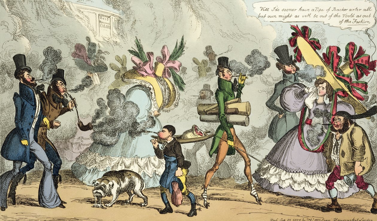 Puff, Puff, It is an Age of Puffing, Puff, Puff, Puff, udgivet september 1827 af Thomas McLean, London (farvet radering) af William Heath