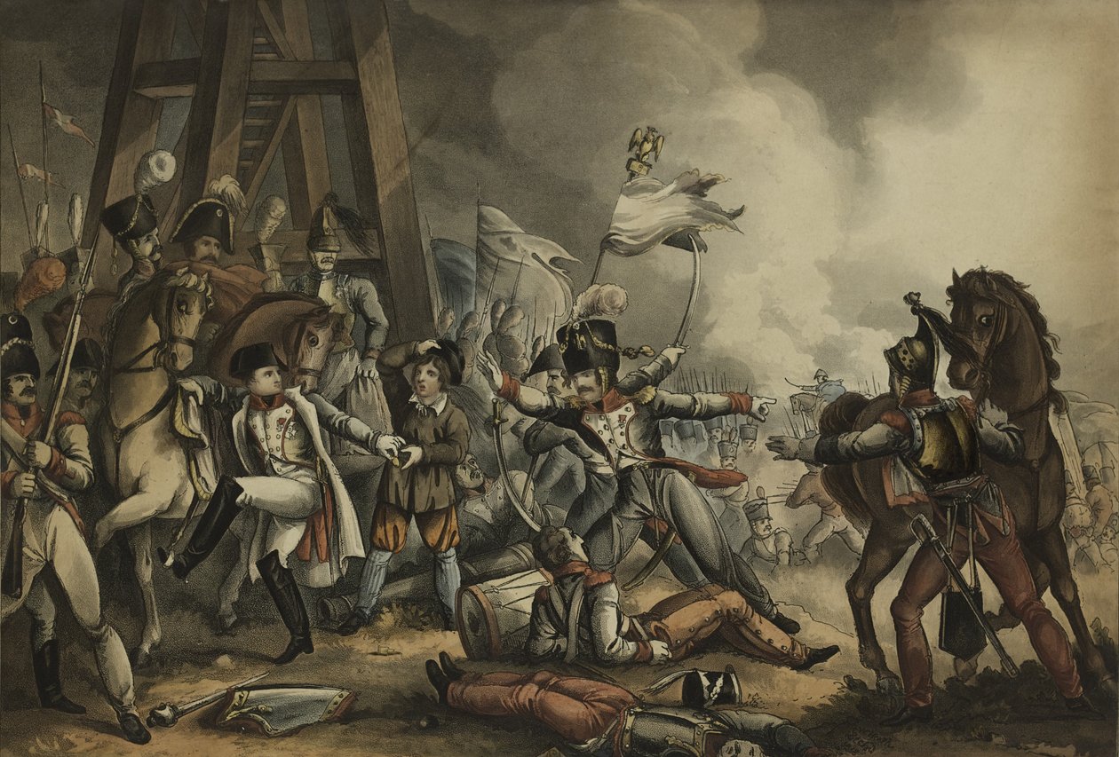 Sauve qui peut, eller Hver mand for sig selv, akvatint af Thomas Sutherland (1785-1838), udgivet af James Jenkins, 1. maj 1816 (farveakvatint) af William Heath