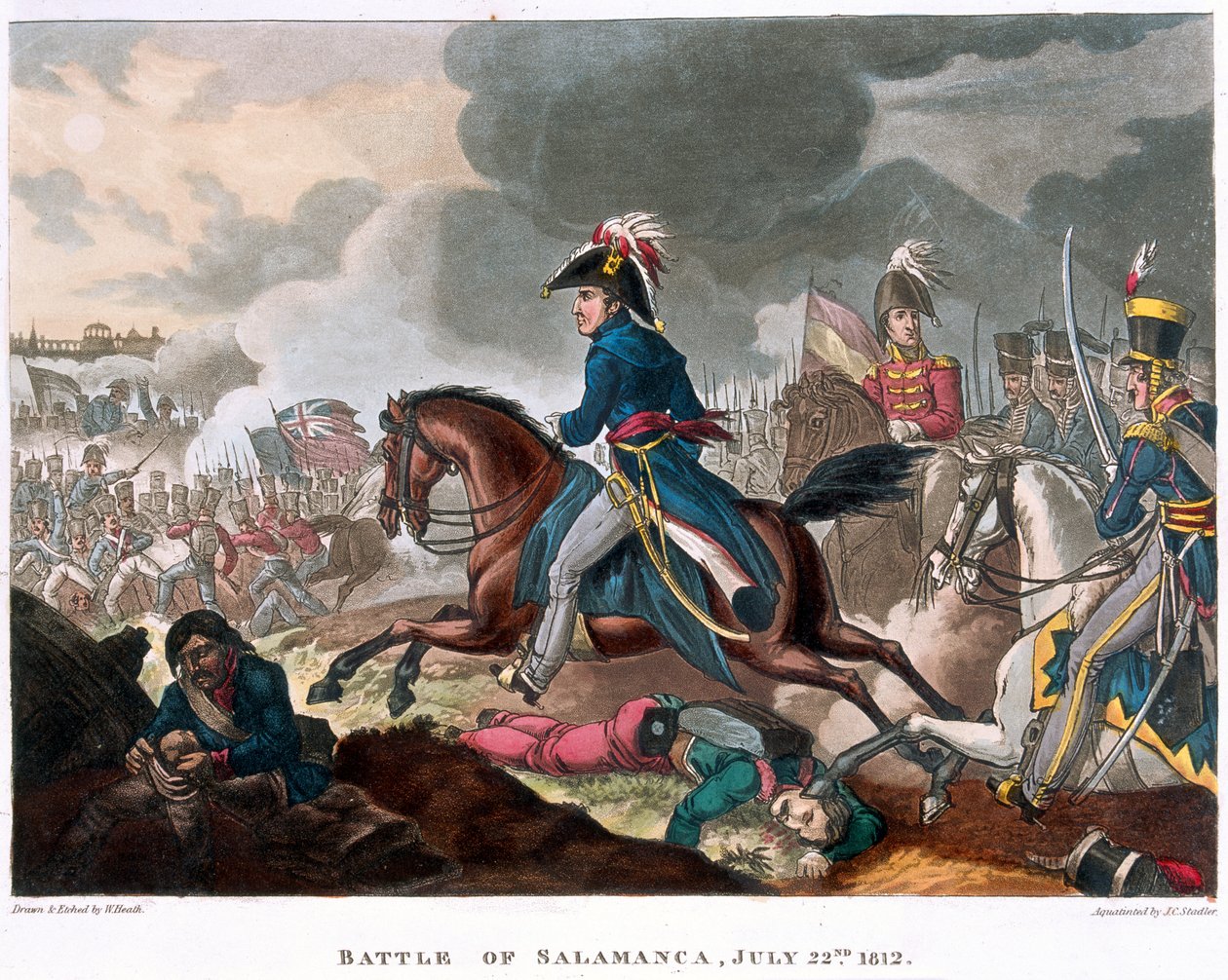 Hertugen af Wellington (1769-1852) ved slaget ved Salamanca, 22. juli 1812, 1818 (farvet akvatint) af William Heath