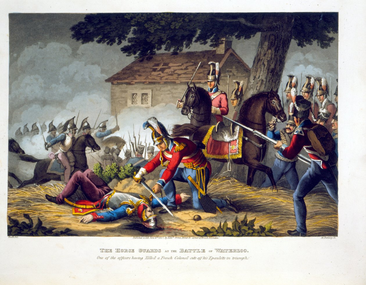 Horse Guards at the Battle of Waterloo, graveret af Matthew Dubourg (fl.1813-20) fra 