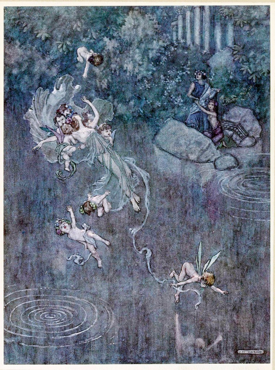 Oberon: og få ham med retfærdig Aegle til at bryde hans tro, fra, En skærsommernatsdrøm, pub. 1914. af William Heath Robinson