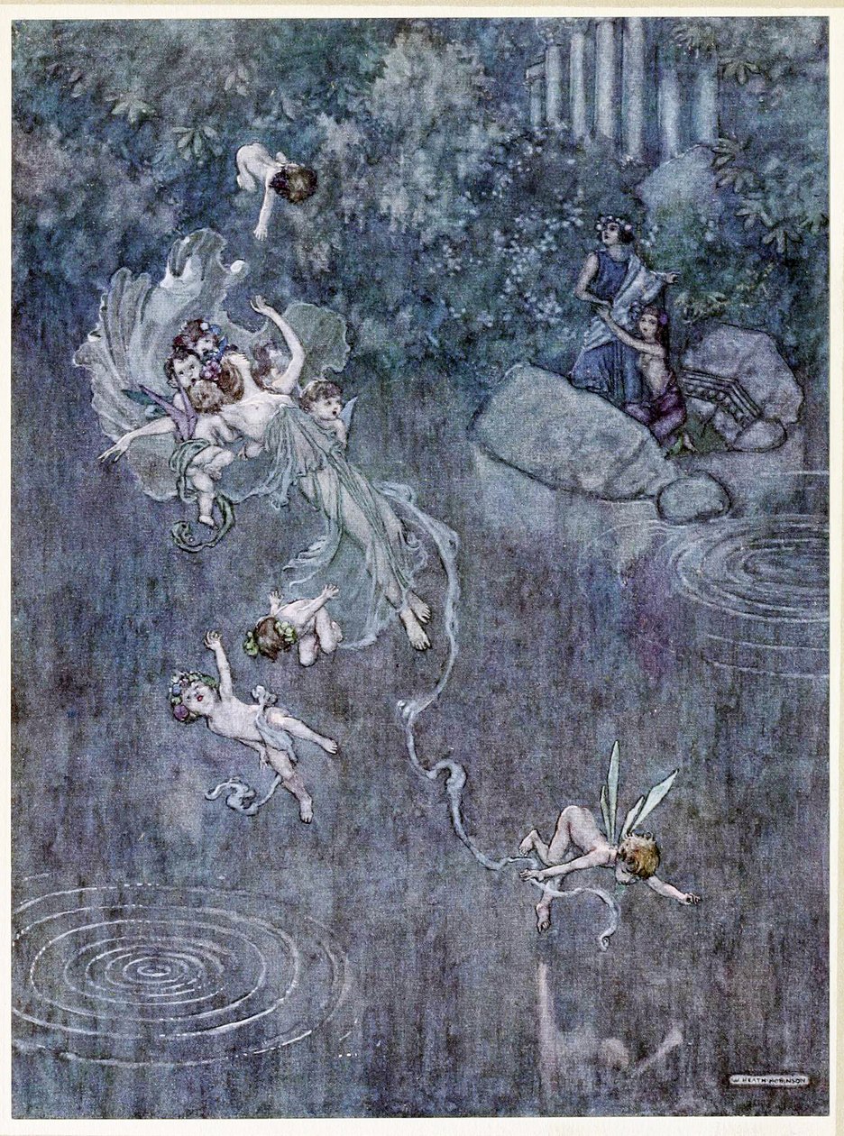 Oberon: og få ham med fair Aegle til at bryde hans tro, fra, A Midsummer Nights Dream, pub. 1914 af William Heath Robinson
