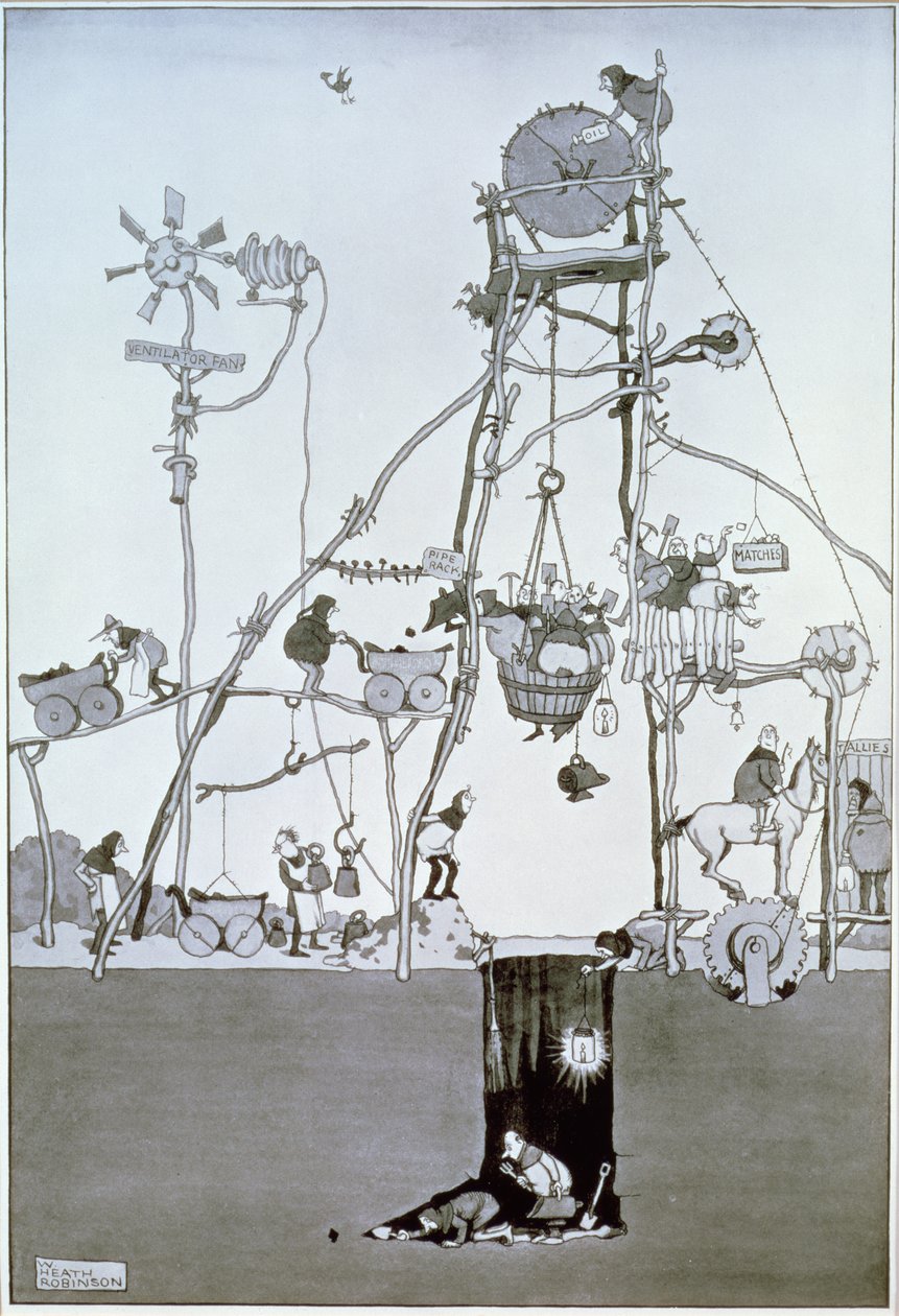 Pit Head, ca.1930 af William Heath Robinson