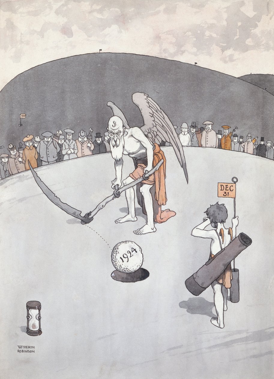 Udlægning af det gamle hul (pen og blæk) af William Heath Robinson