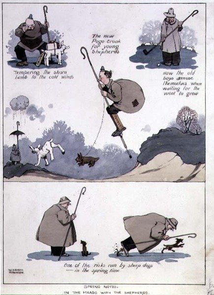 Forårsnoter - I mjøden med hyrderne (akvarel) af William Heath Robinson