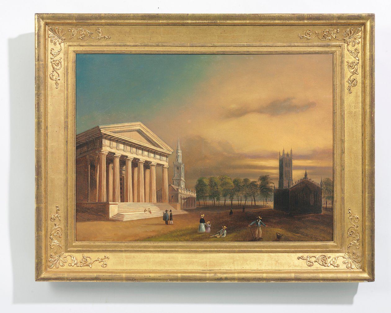 Gothic Church, New Haven (olie på lærred) af William Henry (after) Bartlett