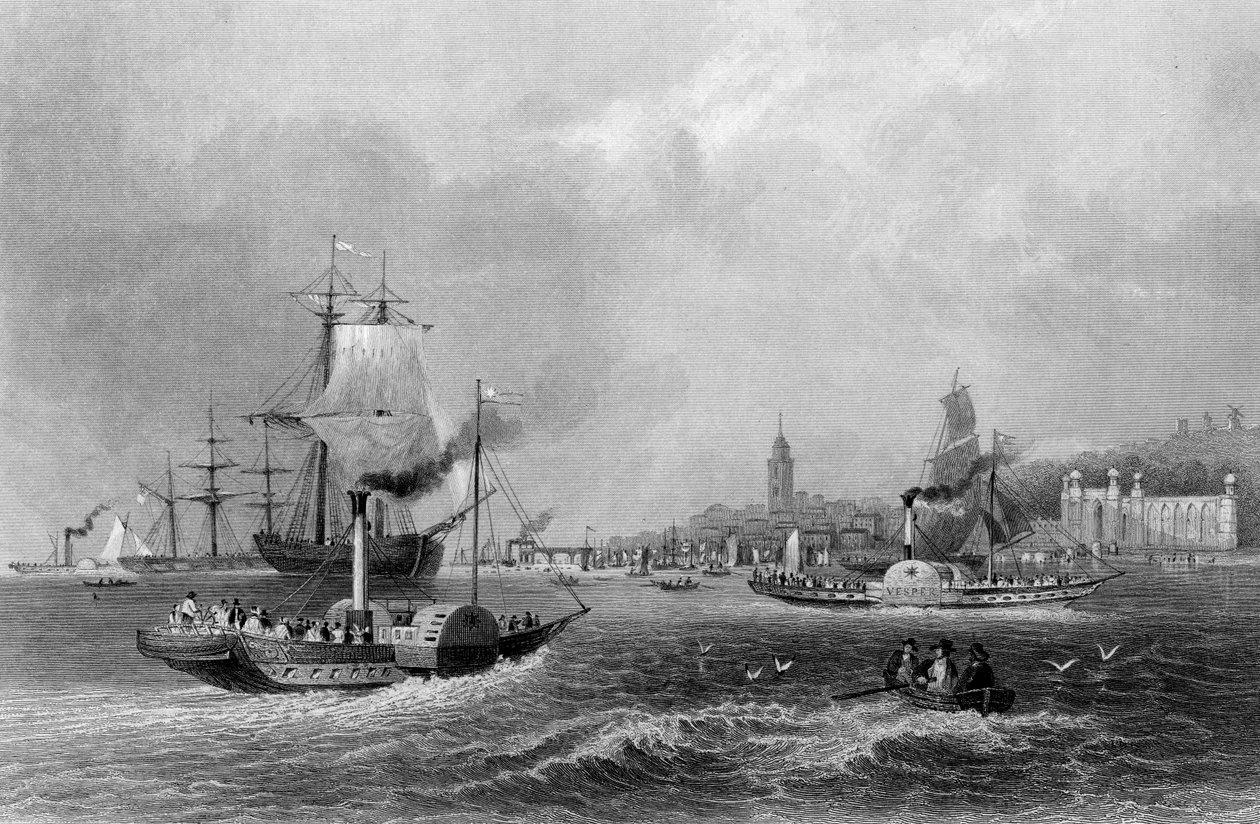 Gravesend, graveret af Henry Adlard, ca. 1830 (gravering) af William Henry (after) Bartlett