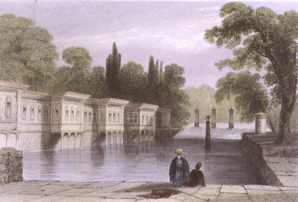 The Palace of the Sweet Waters, Istanbul, indgraveret af W. Mossman, ca. 1850 (akvatint) af William Henry (after) Bartlett