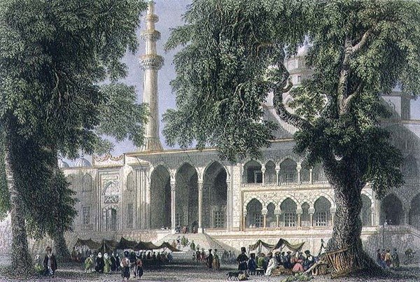 Yeni Djami, eller Sultana Valide-moskeen, Istanbul, indgraveret af J.C. Varrall, ca. 1850 (akvatinte) af William Henry (after) Bartlett