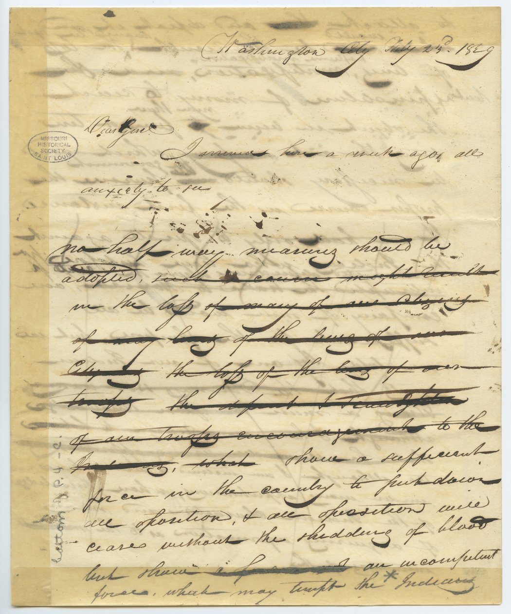 Udkast til brev til William H. Ashley, Washington, begynder -”Kære Genl, jeg ankom hertil for en uge siden. . . ” af William Henry Ashley