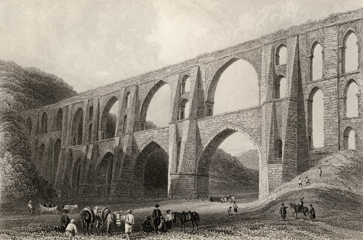 Akvædukt af kejser Valens, nær Pyrgo, Tyrkiet, indgraveret af R. Wallis af William Henry Bartlett