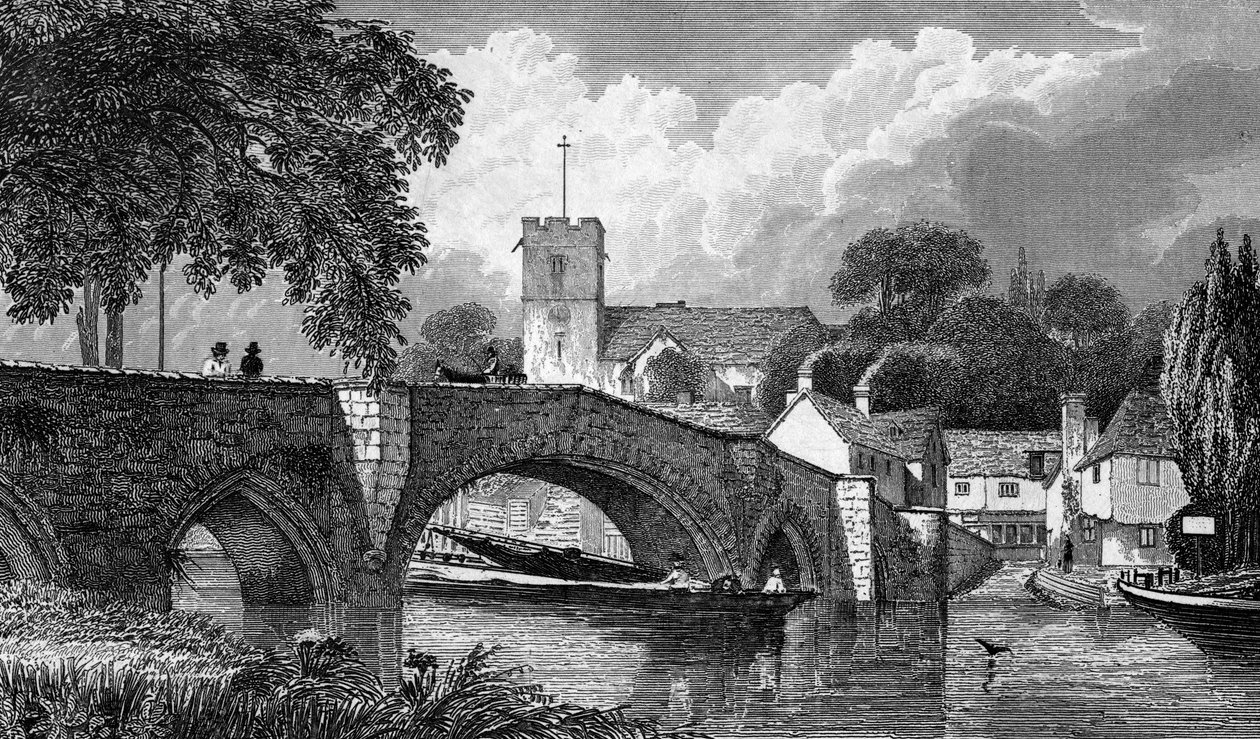 Aylesford Church and Bridge, graveret af B. Winkles, udgivet 1829 af William Henry Bartlett