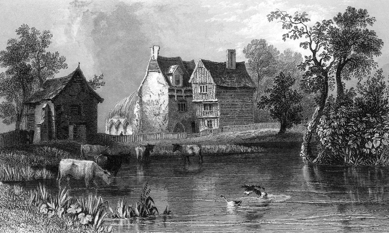 Beleigh Abbey, nær Maldon, Essex, indgraveret af Charles Mottram, 1832 af William Henry Bartlett