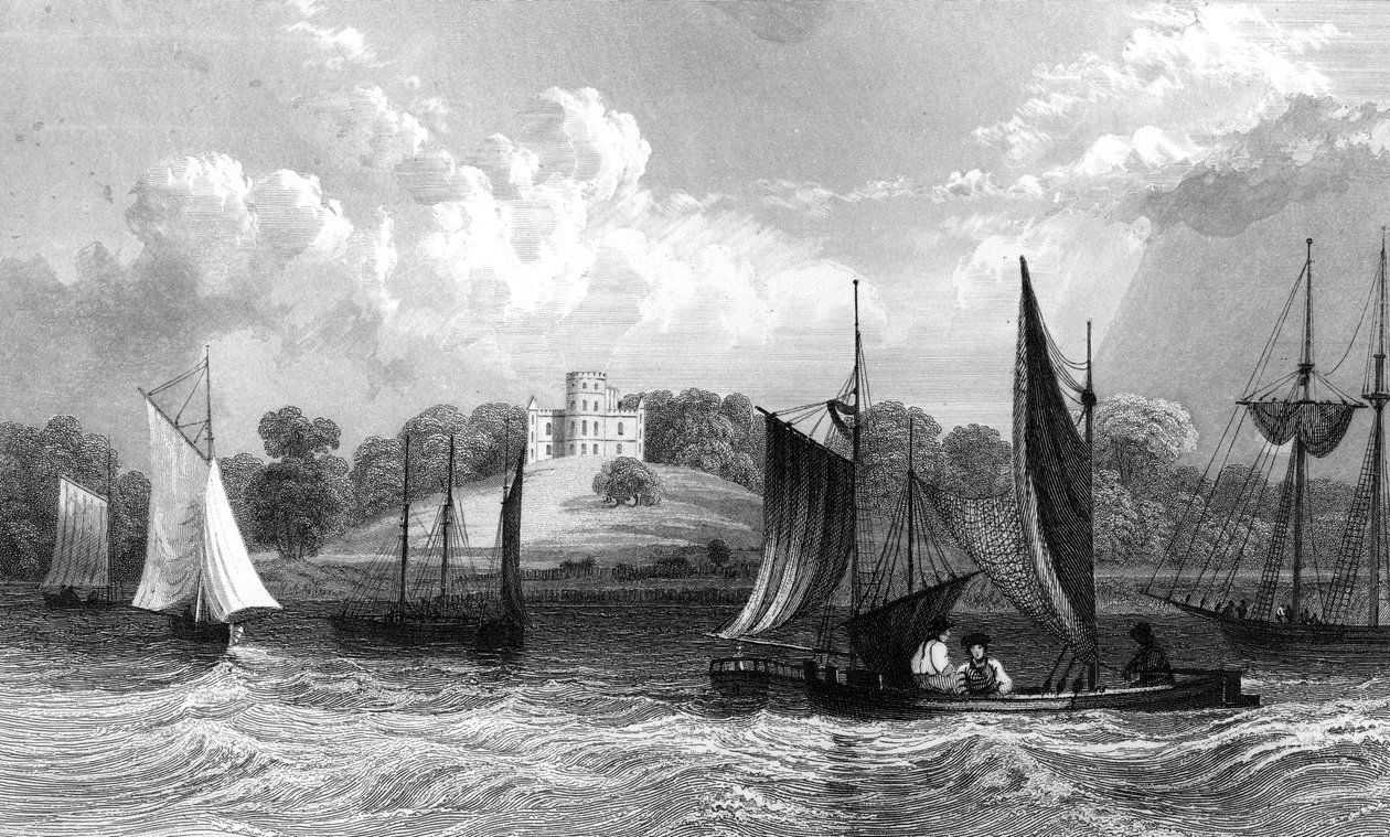 Belmont Castle, nær Grays Thurrock, Essex, indgraveret af Henry Wallis, 1832 af William Henry Bartlett
