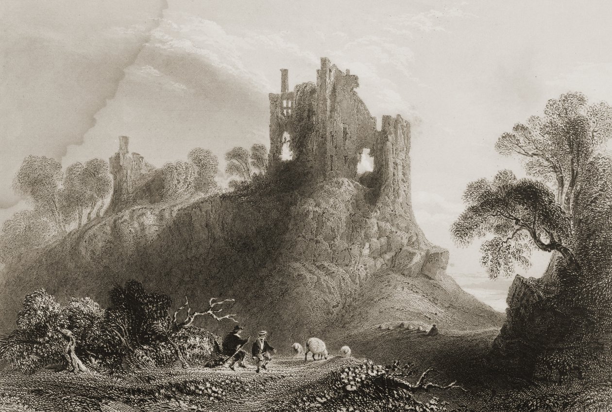 Carrigogunnell Castle, nær Limerick, Limerick County, Irland, fra "Scenery and Antiquities of Ireland" af George Virtue, 1860