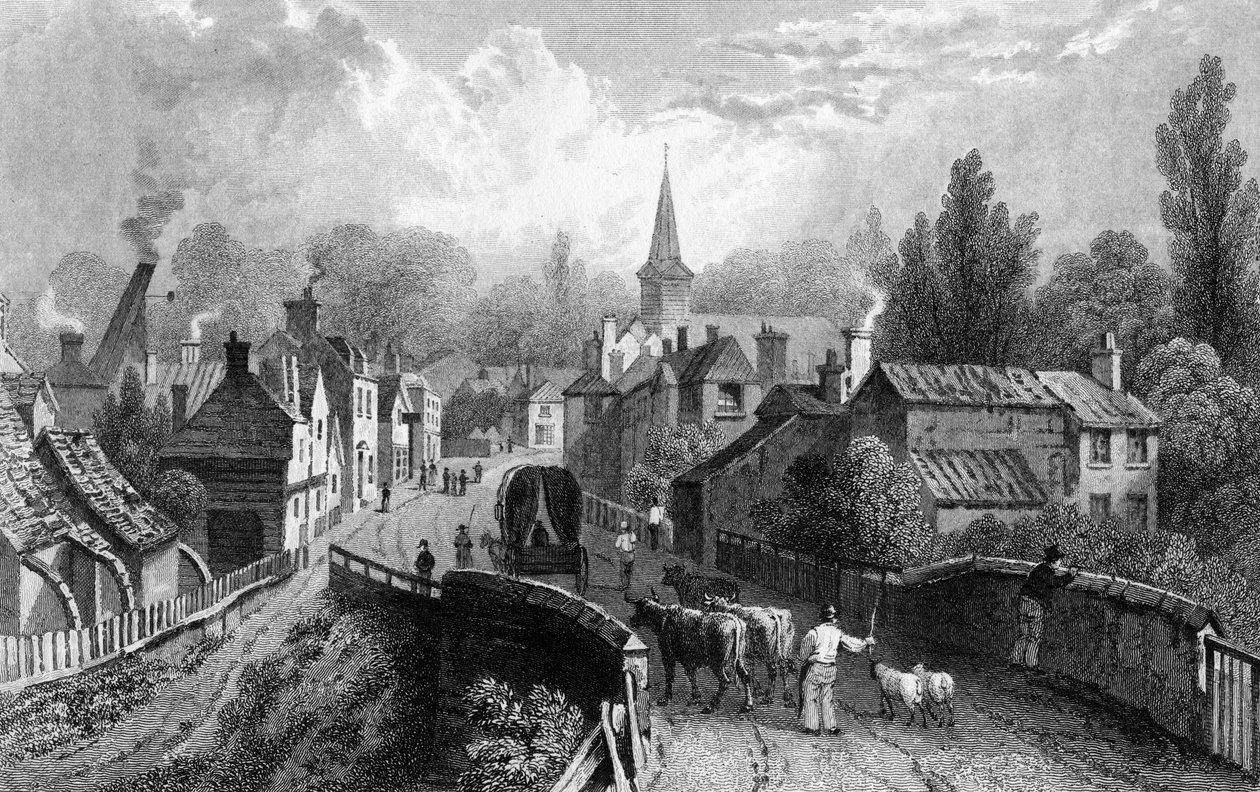 Chipping Ongar, Essex, graveret af Henry Adlard, 1832 af William Henry Bartlett