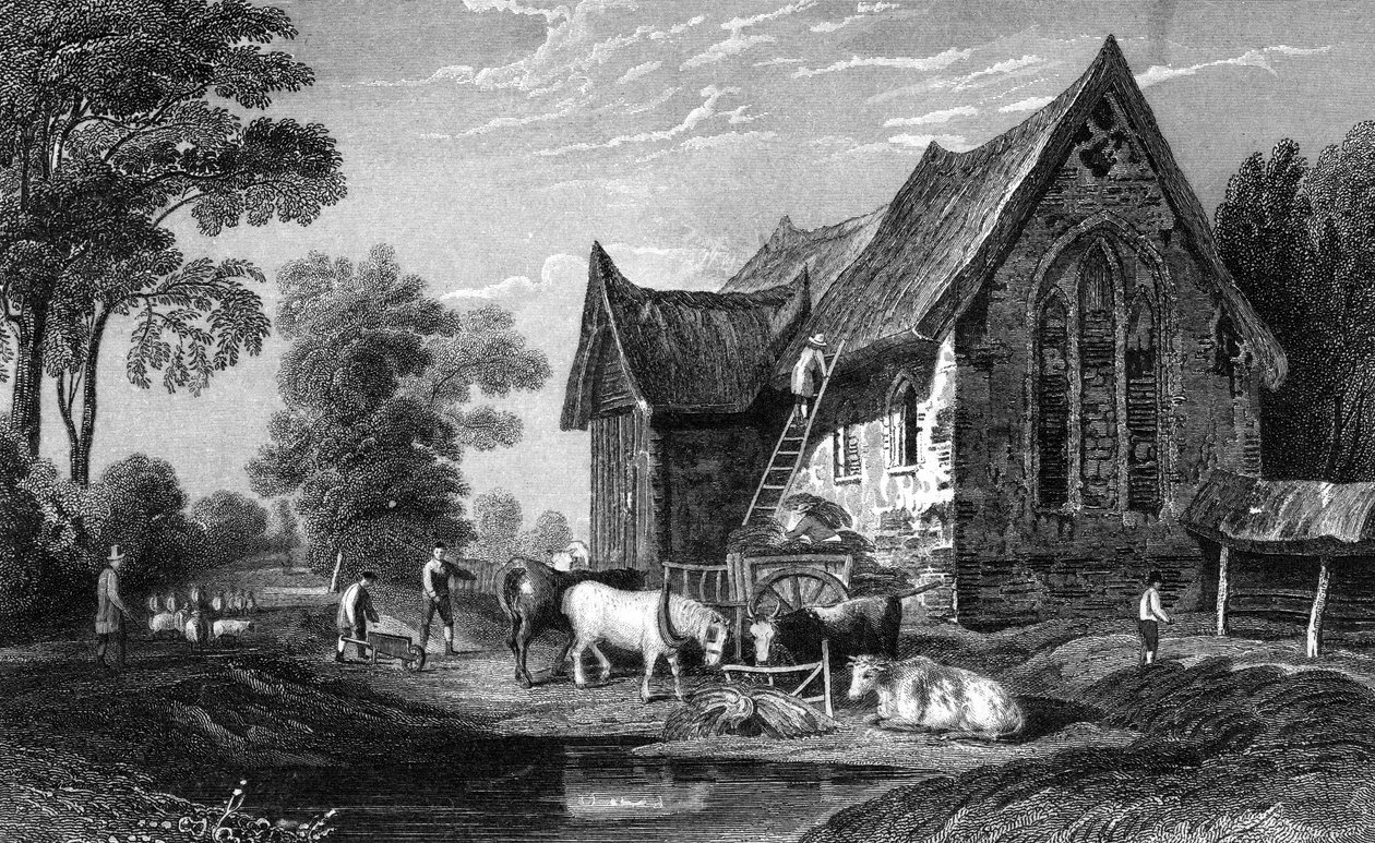 Coggeshall Abbey, Essex, udgivet af George Virtue, 1833 af William Henry Bartlett