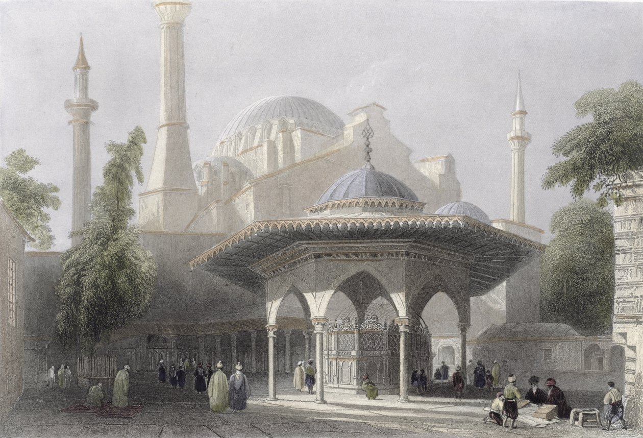 Hof og fontæne af St. Sophia, Istanbul, indgraveret af J. Redaway, ca. 1850 (akvatint) af William Henry Bartlett