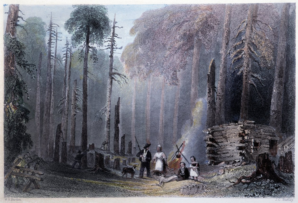 Første nybyggerinstallation - i "" canadisk sceneri illustreret" af W.H. Bartlett, London af William Henry Bartlett