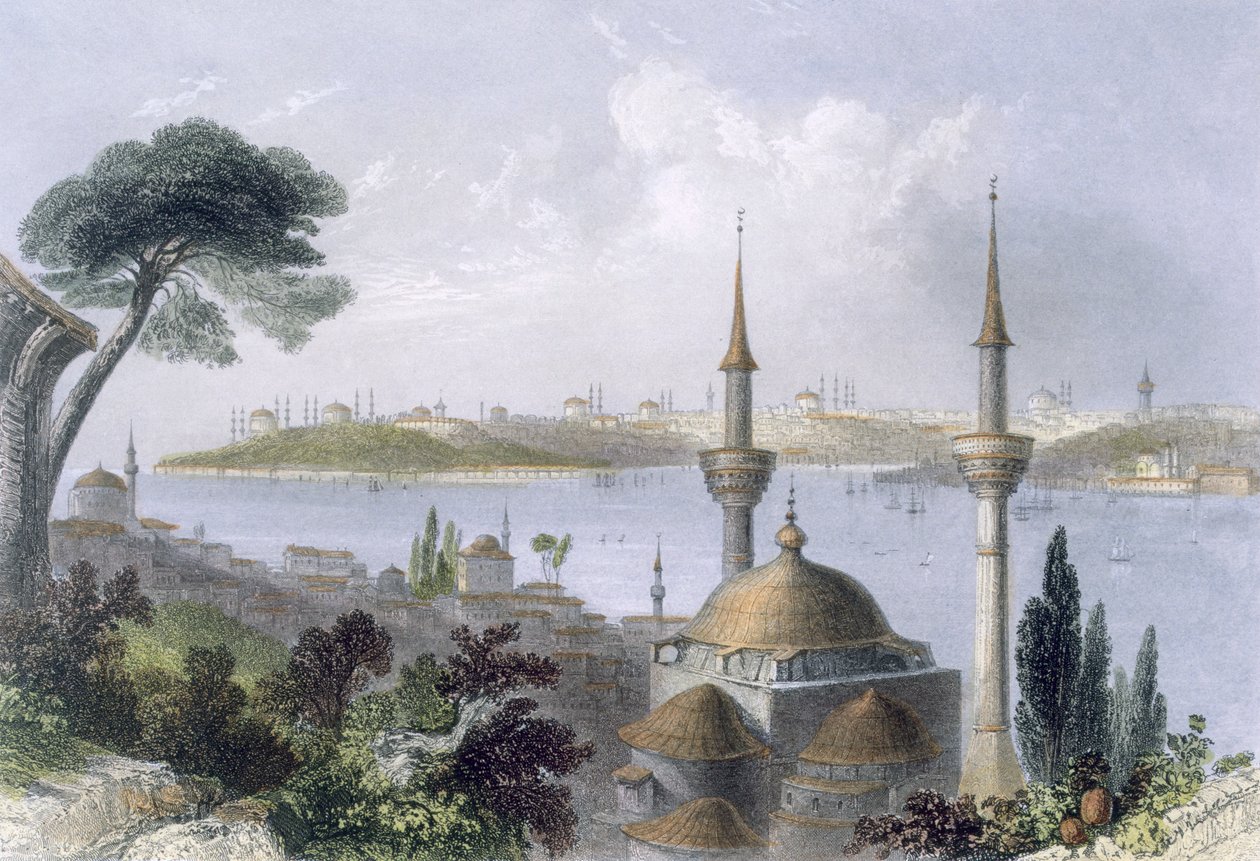 Generelt billede af Konstantinopel fra Scutari, ca. 1850 (farvet akvatint) af William Henry Bartlett