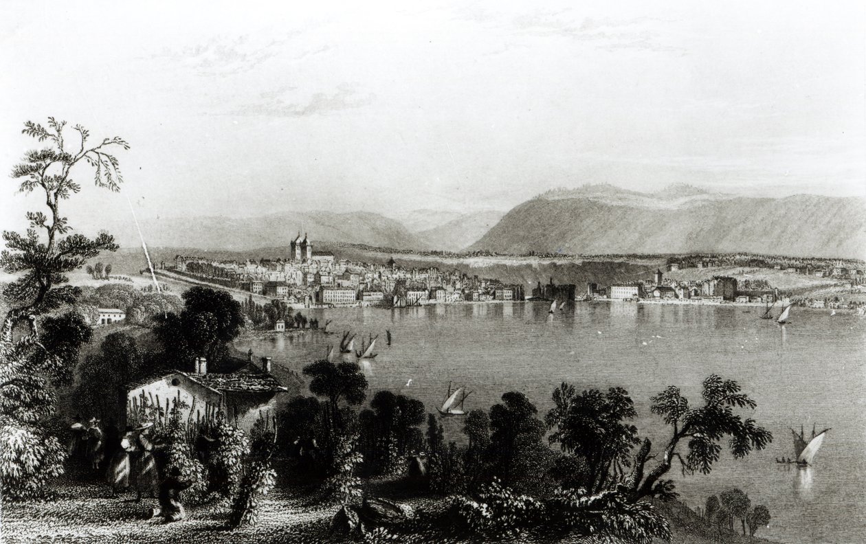 Geneve fra Coligny, graveret af Robert Wallis af William Henry Bartlett