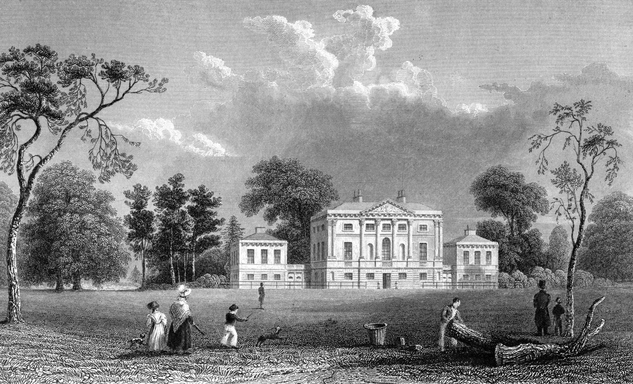 Hare Hall, Essex, graveret af E. Young, 1833 af William Henry Bartlett